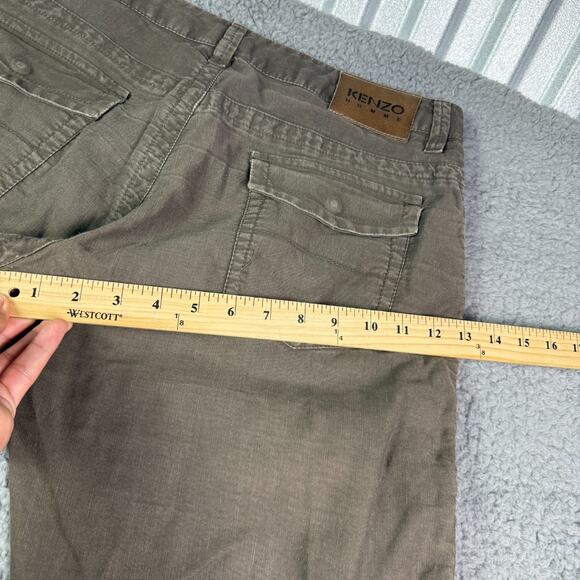Kenzo Homme Pants Mens 34x34 Brown Linen Blend Relaxed Straight Chino - Picture 16 of 16